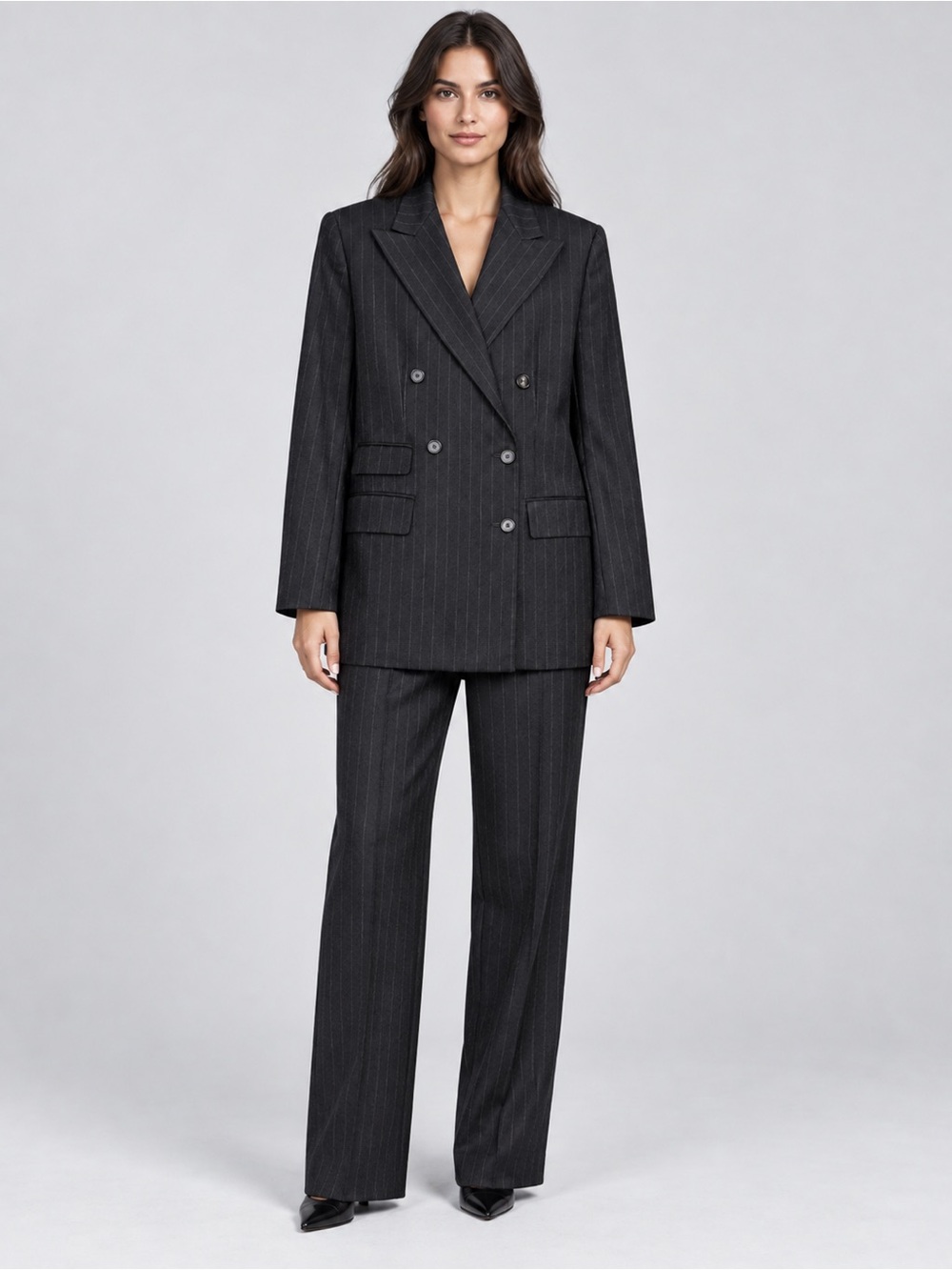Lauren Ralph Lauren Double-Breasted Pinstripe Pantsuit - Black size 6